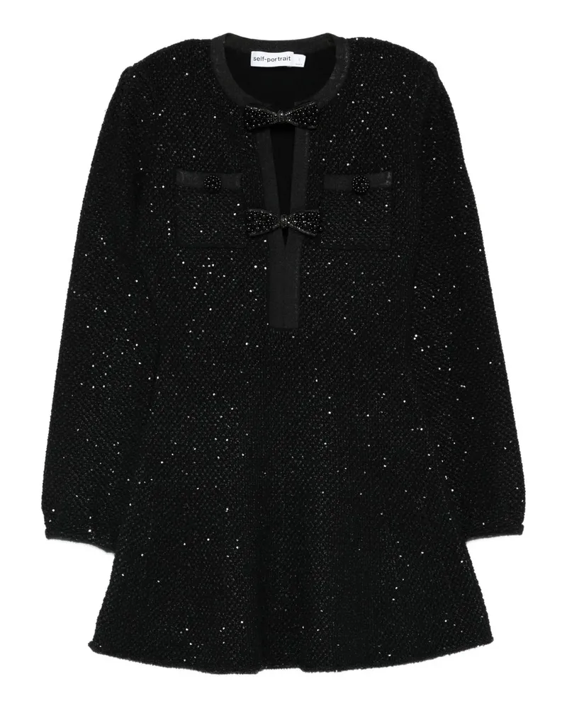 Self-Portrait Black Sequin Knit Mini Dress Schwarz