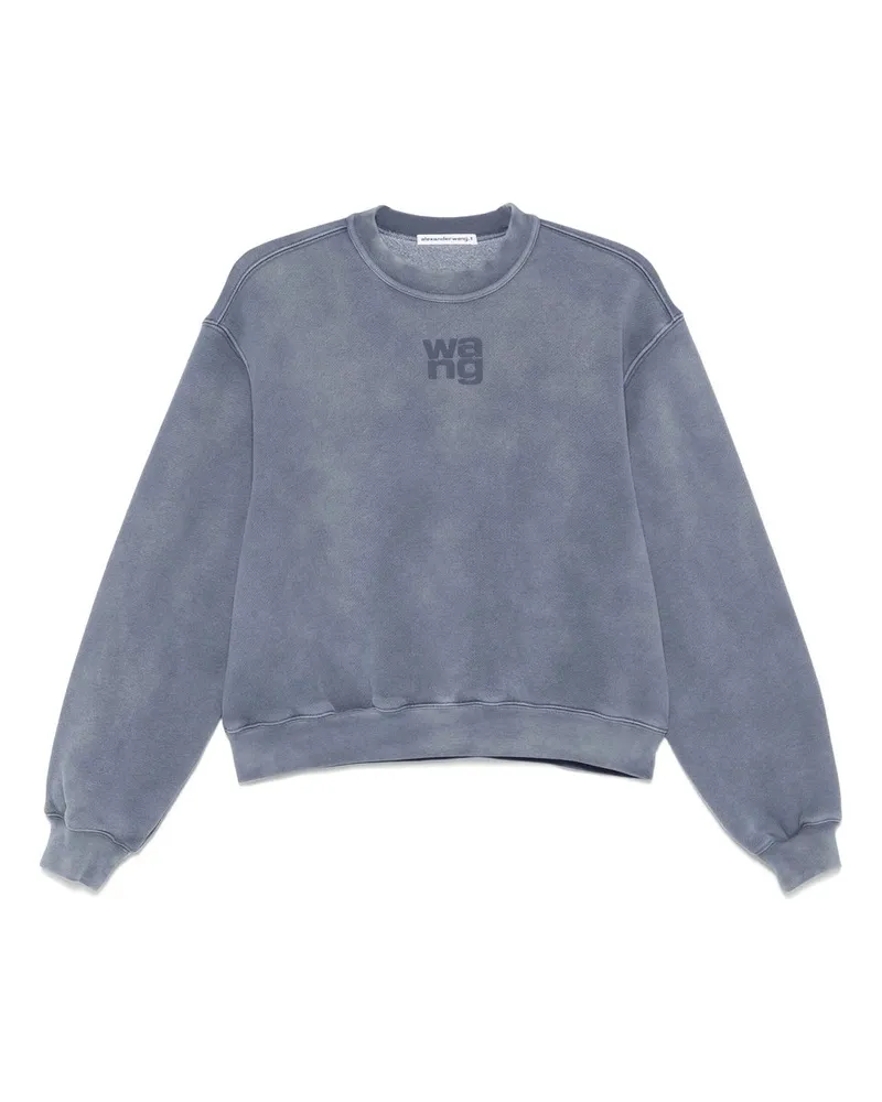 Alexander Wang Essential Terry Crew Sweatshirt w/ Puff Paint Logo Blau