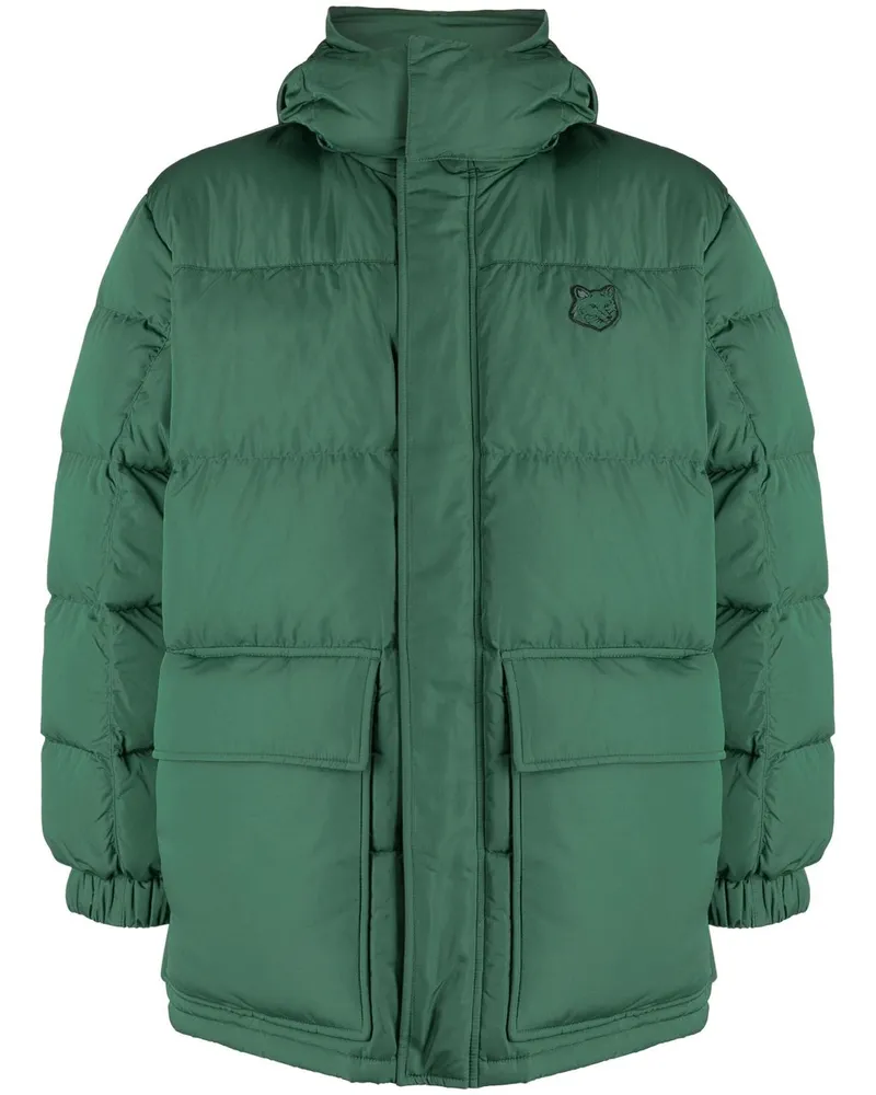 Kitsuné Hooded Puffer aus Nylon mit tonalem Fuchs-Kopf-Patch Lm02204wq4016 Grün