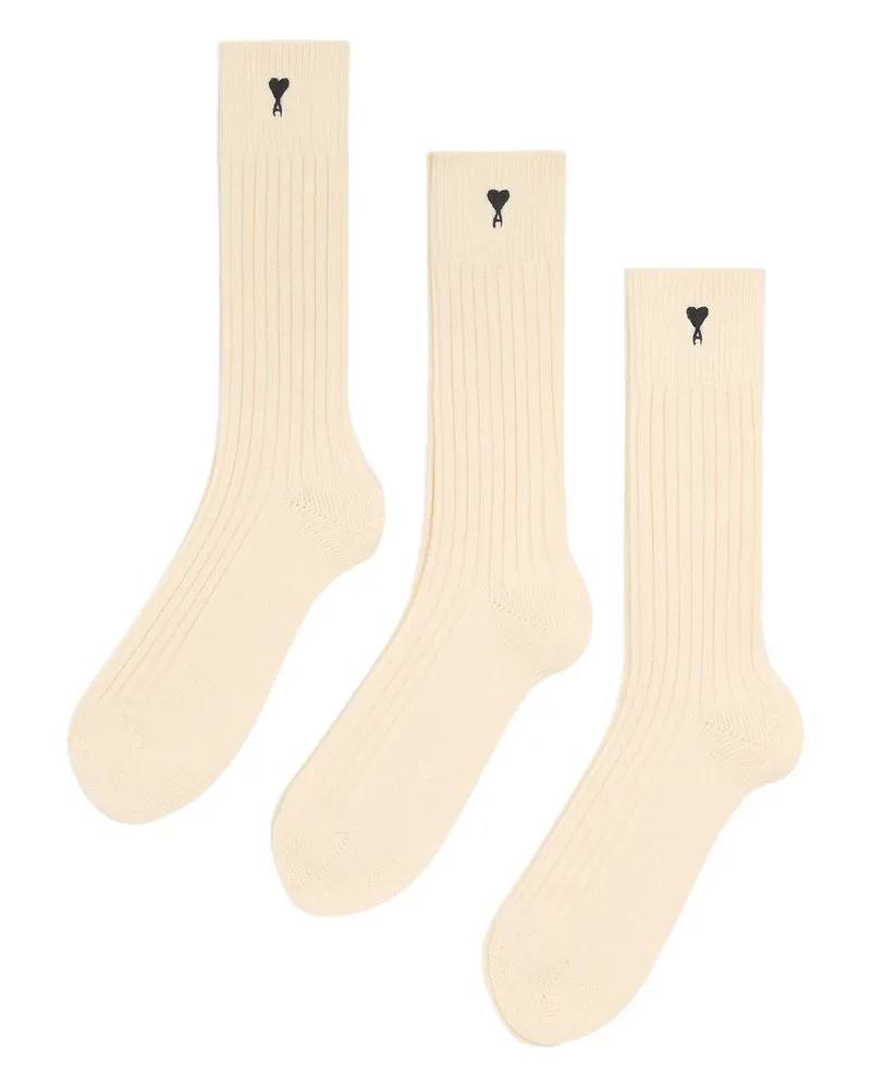 AMI Paris Three Pack Black Ami de Coeur Socks Beige