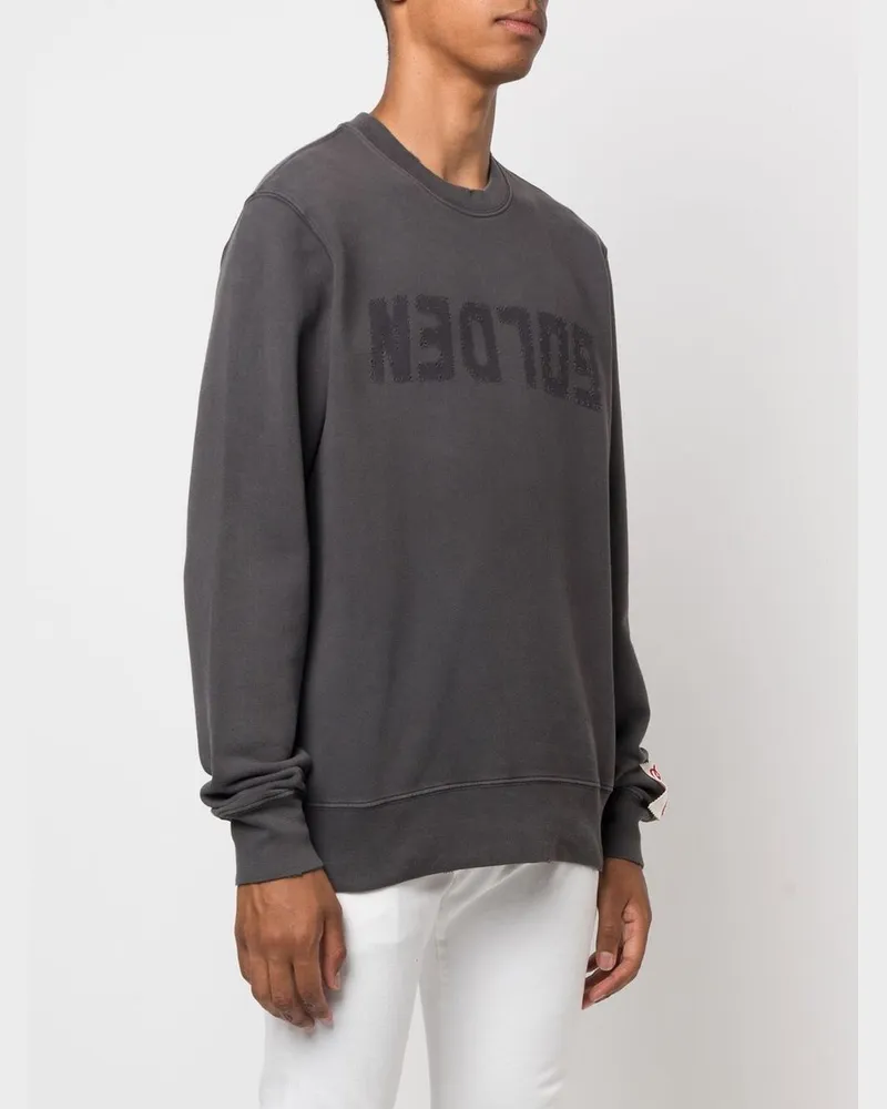 Golden Goose Golden M`s Regular Sweatshirt Distressed Cotton Jersey With Logo Grau