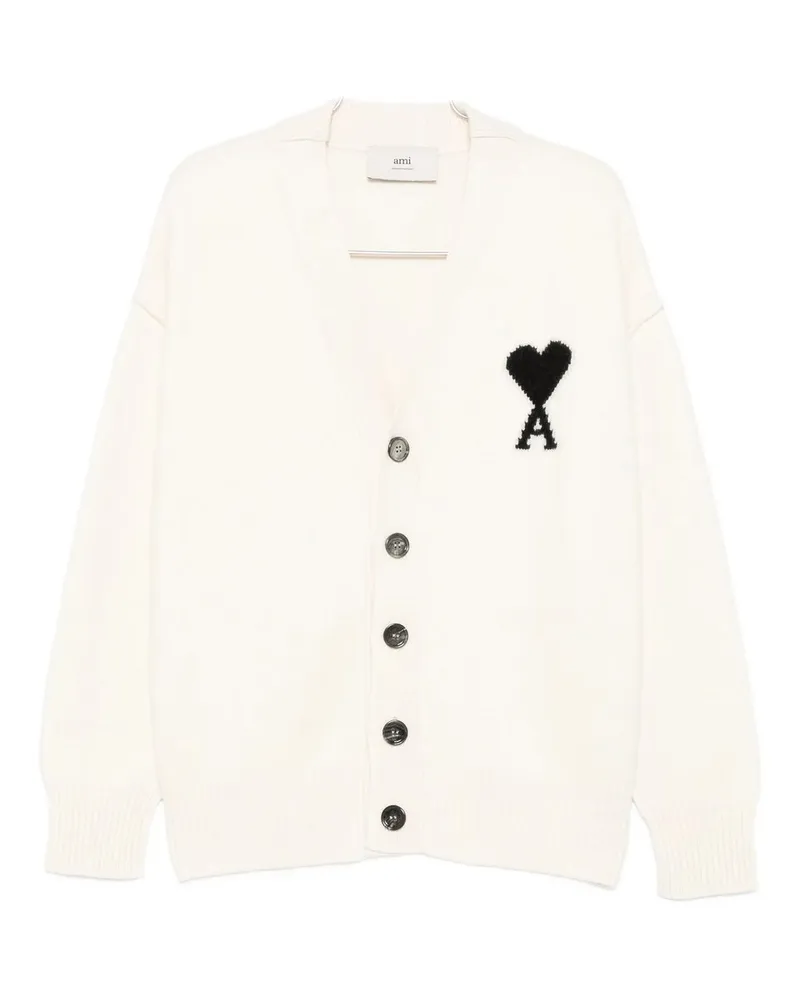AMI Paris v Neck Cardigan With Contrasted Ami de Coeur Weiß