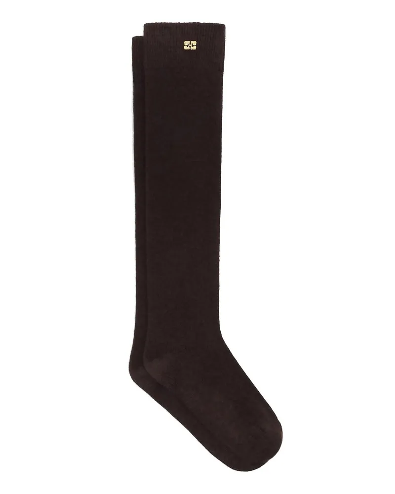 Ganni Wool Yak Mix High Socks Braun