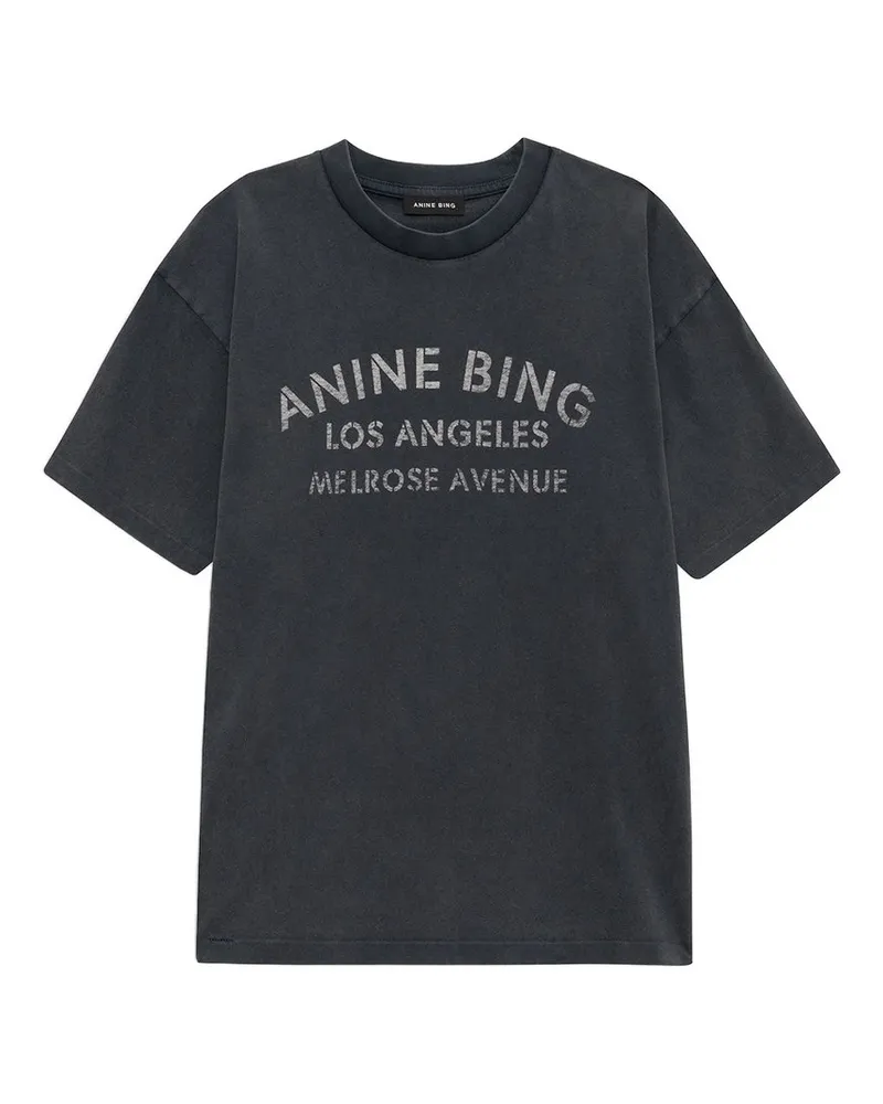 Anine Bing Cade Tee Melrose Stencil - Washed Black Schwarz