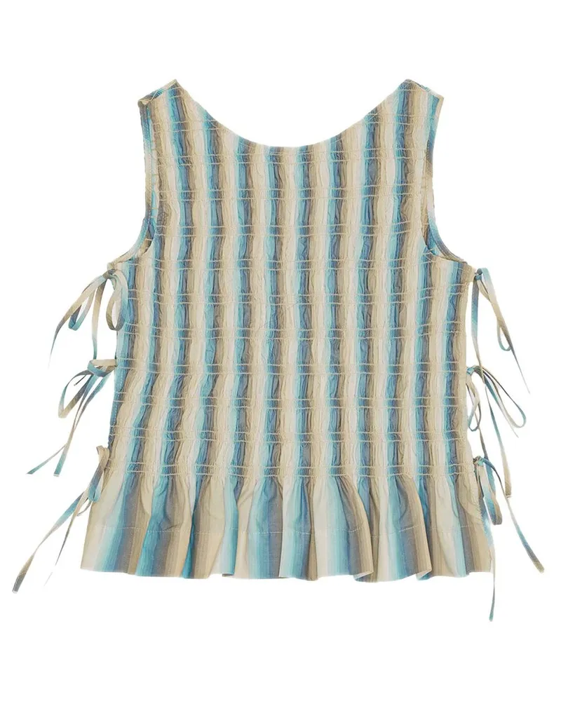 Ganni Ombre Stripe Smock Tie String Top Mehrfarbig