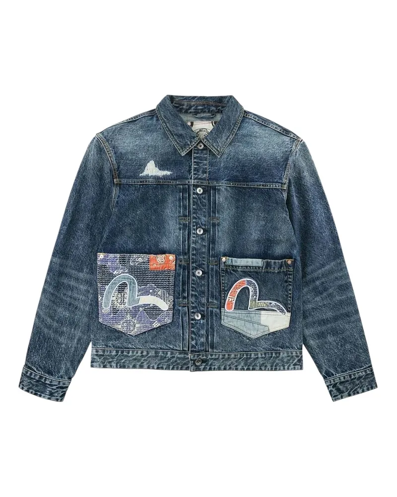Evisu Ht, Denim Jacket w/ Boro Seagull Patch Pocket Blau