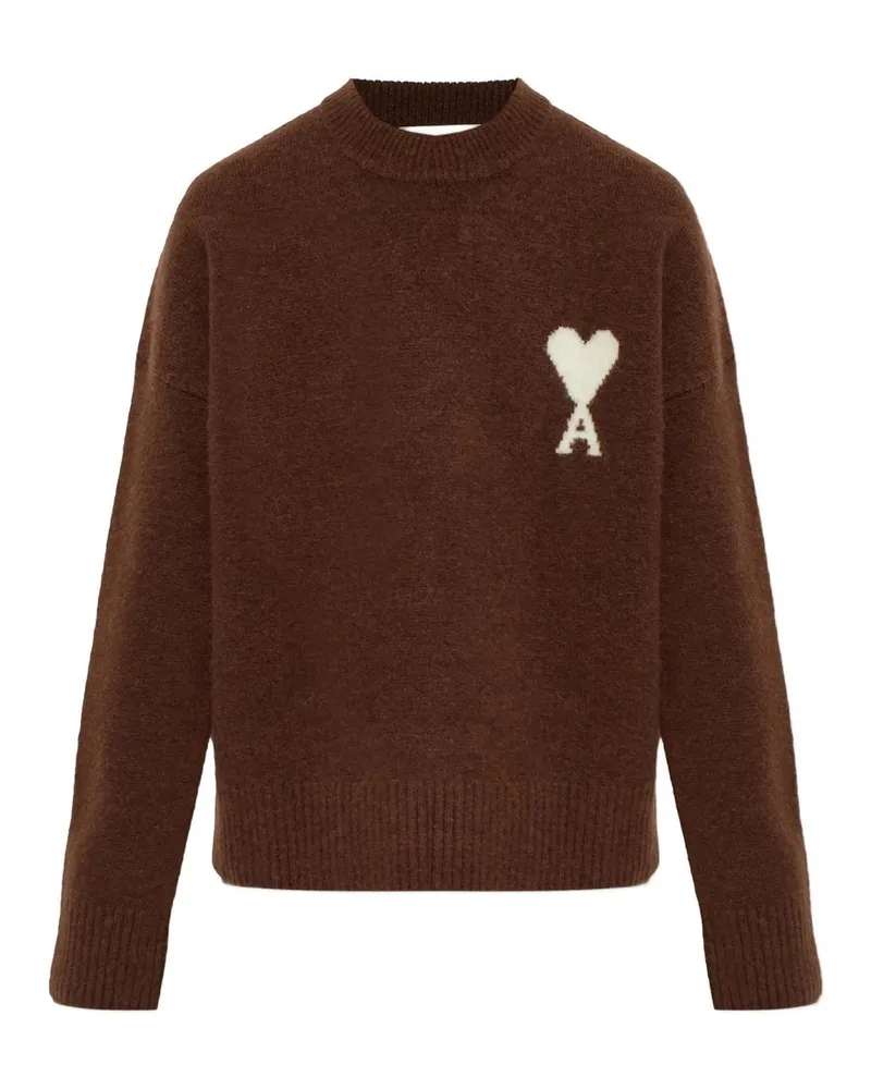 AMI Paris Crewneck Sweater With Ami de Coeur Braun