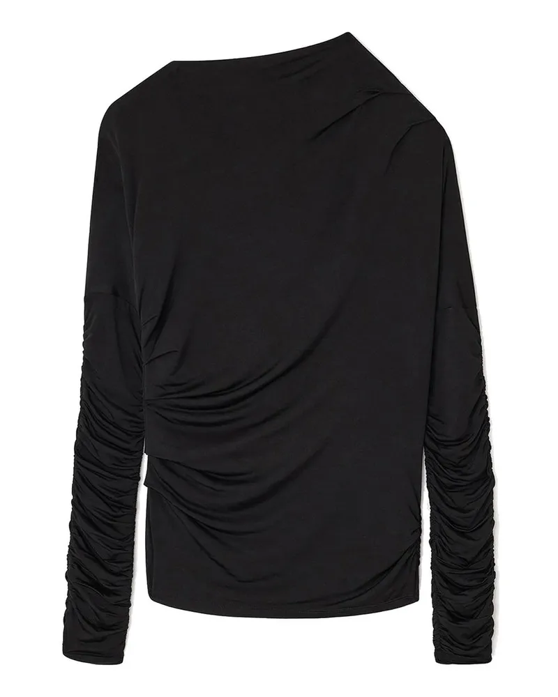 Ganni Shiny Jersey Ruched Top Schwarz