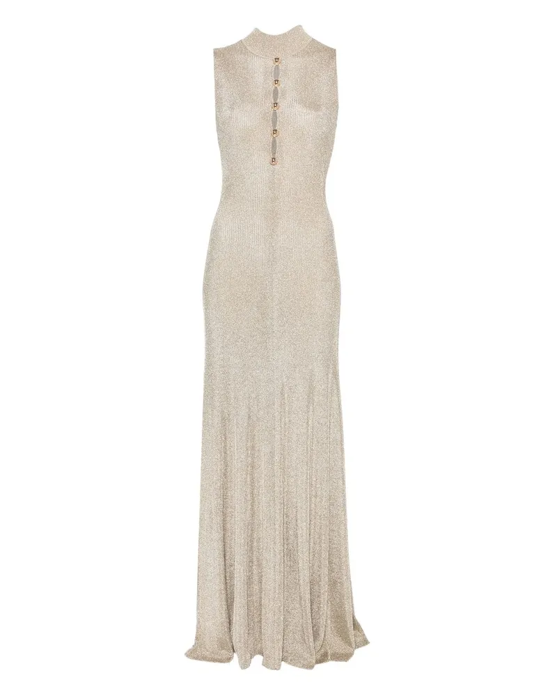 Self-Portrait Gold Lurex Knit Maxi Dress Gold