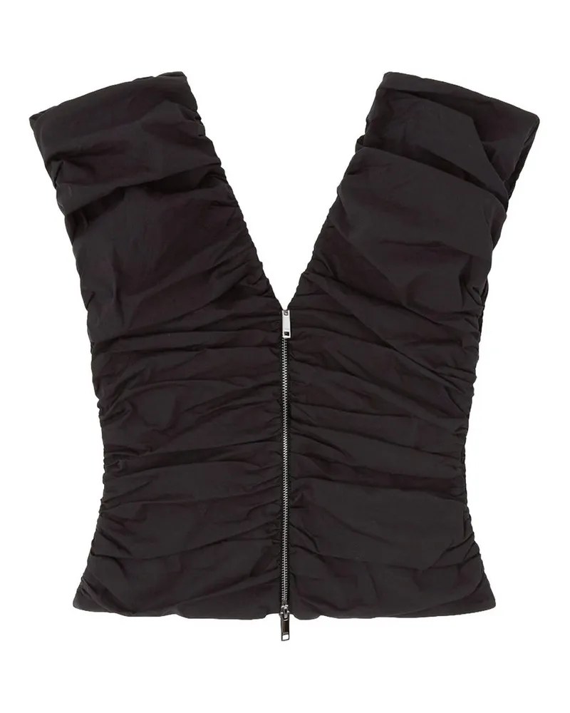 Ganni Stretch Cotton Ruched Top Schwarz