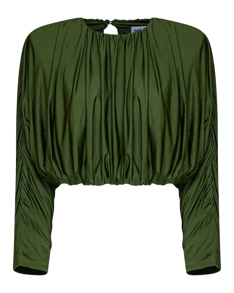 Self-Portrait Olive Jersey Gathered Top Grün