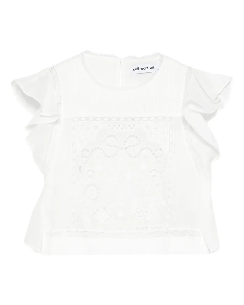 Self-Portrait White Lace Frill Top Weiß