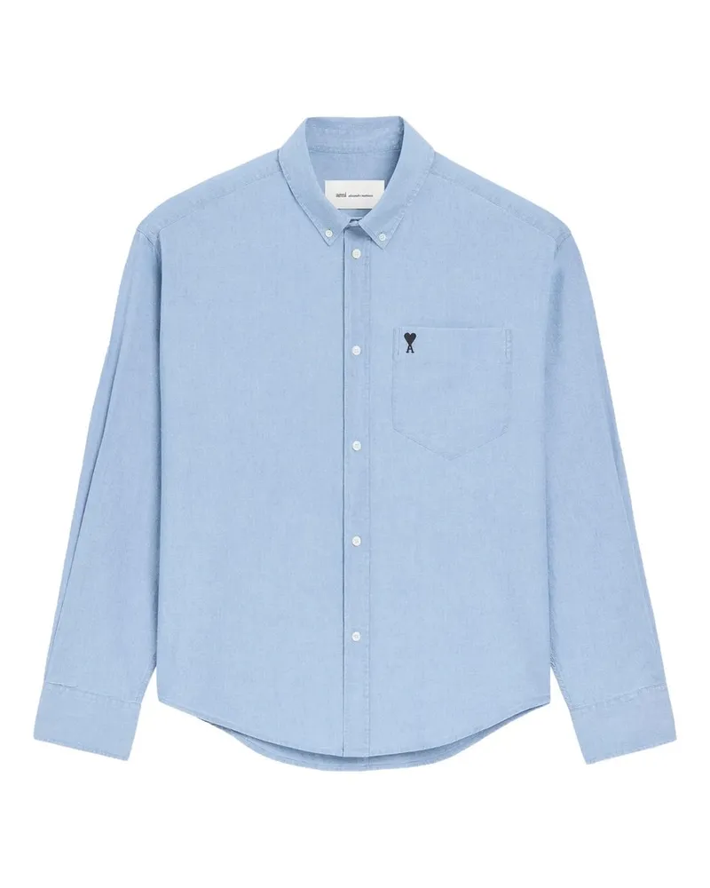 AMI Paris Long Sleeve Boxy Shirt With Button Down Collar And Embroidered Adc Blau