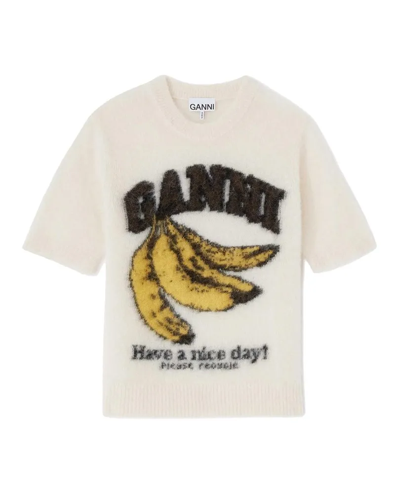 Ganni Brushed Alpaca Graphic t Shirt Weiß