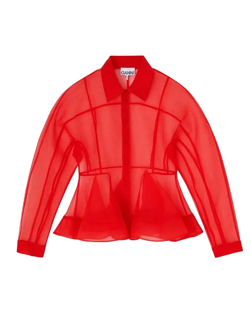 Ganni Textured Organza Peplum Shirt Rot