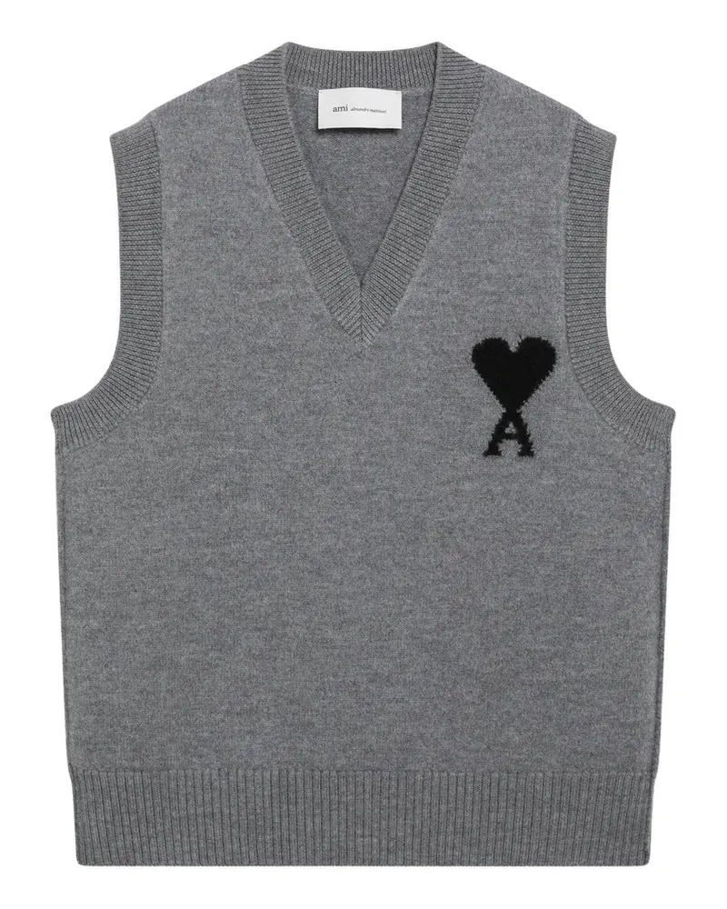 AMI Paris Sleeveless Sweater With Contrasted Ami de Coeur Grau