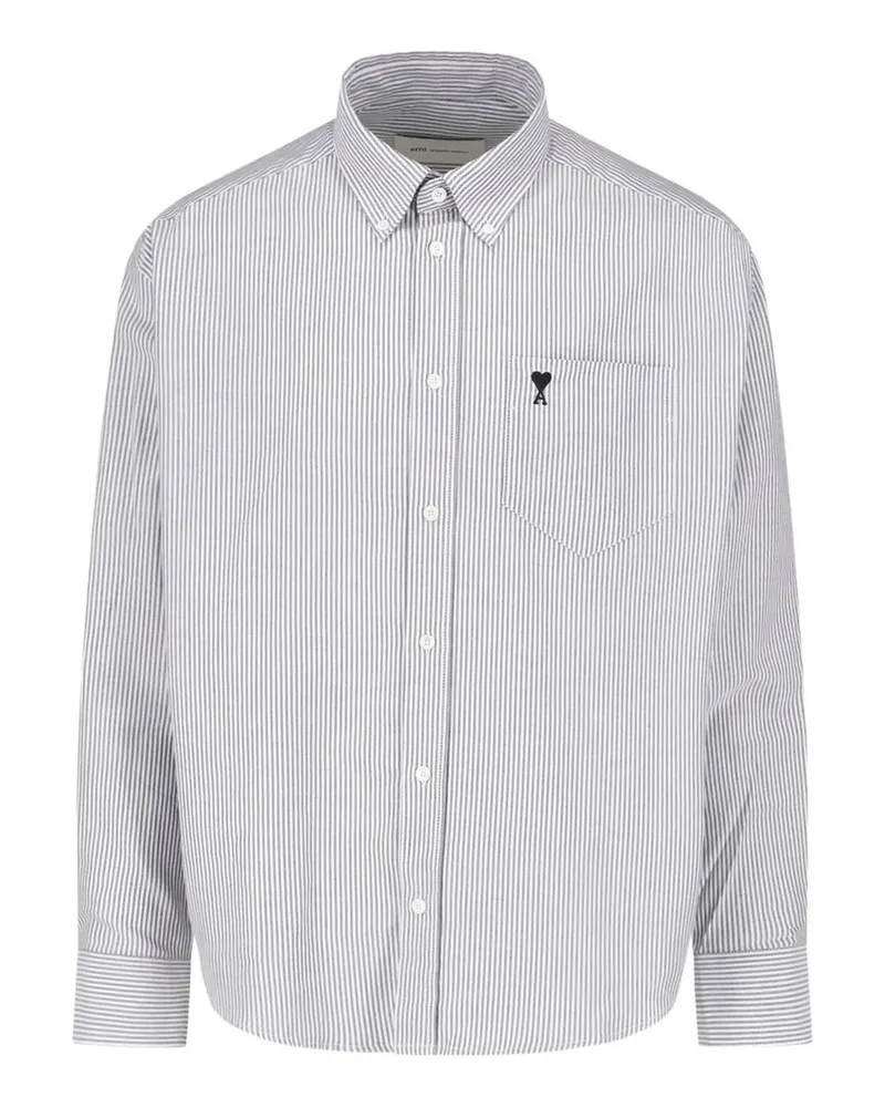 AMI Paris Boxy Fit Shirt Button Down Collar And Embroidered Ami de Coeur Grau