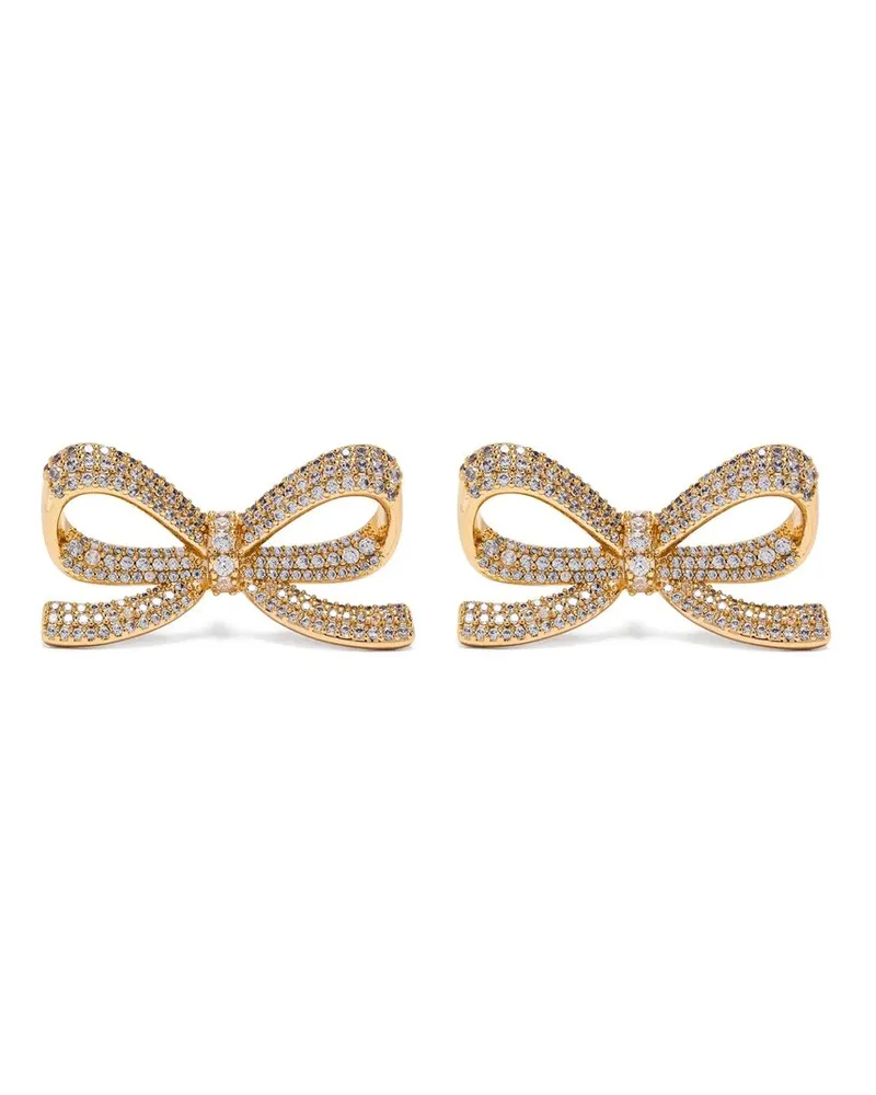Self-Portrait Gold Crystal Bow Earrings Gold