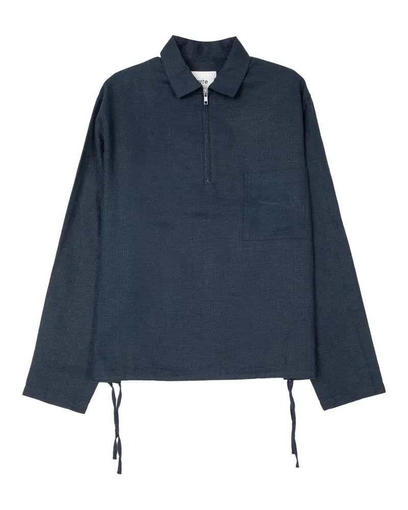Arte Antwerp Linen Quarter Zip Pullover Blau