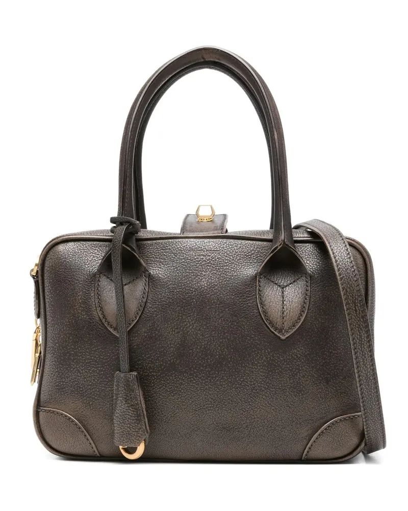 Golden Goose Vita Bag Treated Leather Body Gold Metal Details Braun