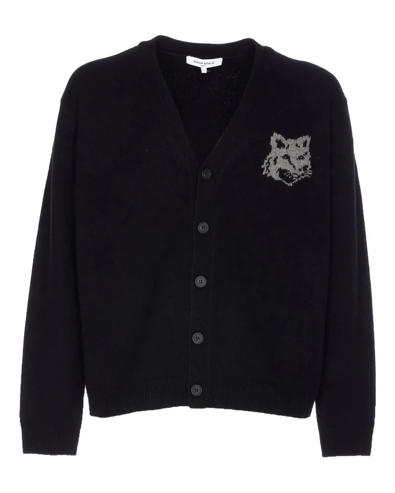 Kitsuné Fox Head Intarsia Merino Cardigan Schwarz