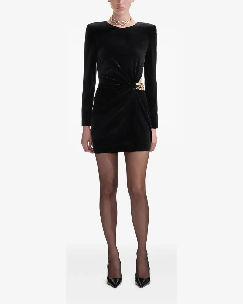 Self-Portrait Black Velvet Embellished Mini Dress Schwarz