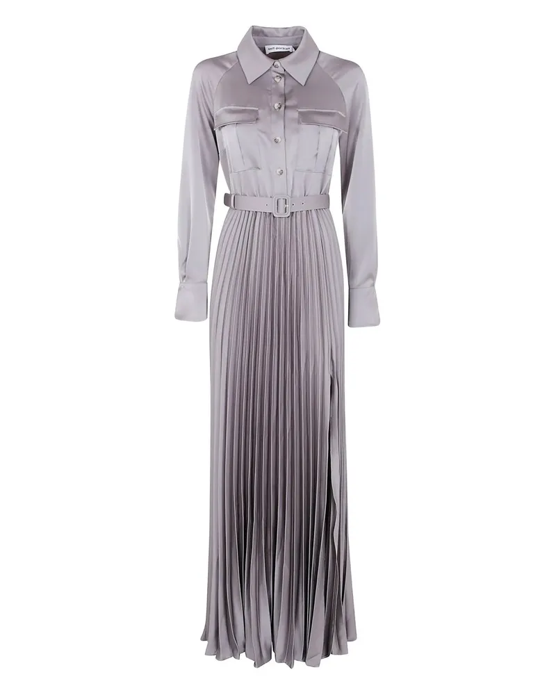 Self-Portrait Grey Satin Pleated Maxi Dress Grau