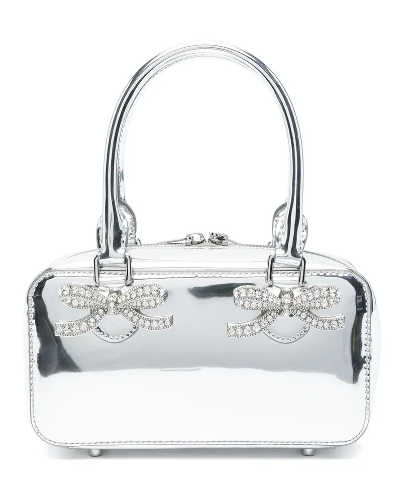 Self-Portrait Metallic Silber Leder Mini Tote Bag Rs25301sl Grau