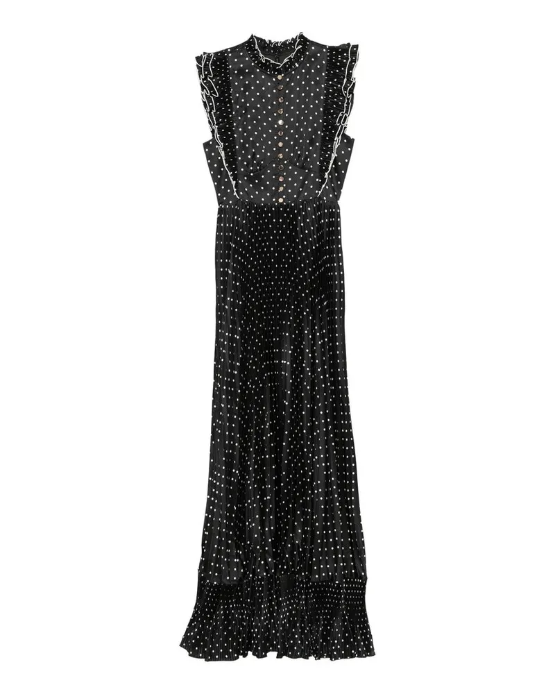 Self-Portrait Black Polka Dot Frill Maxi Dress Schwarz