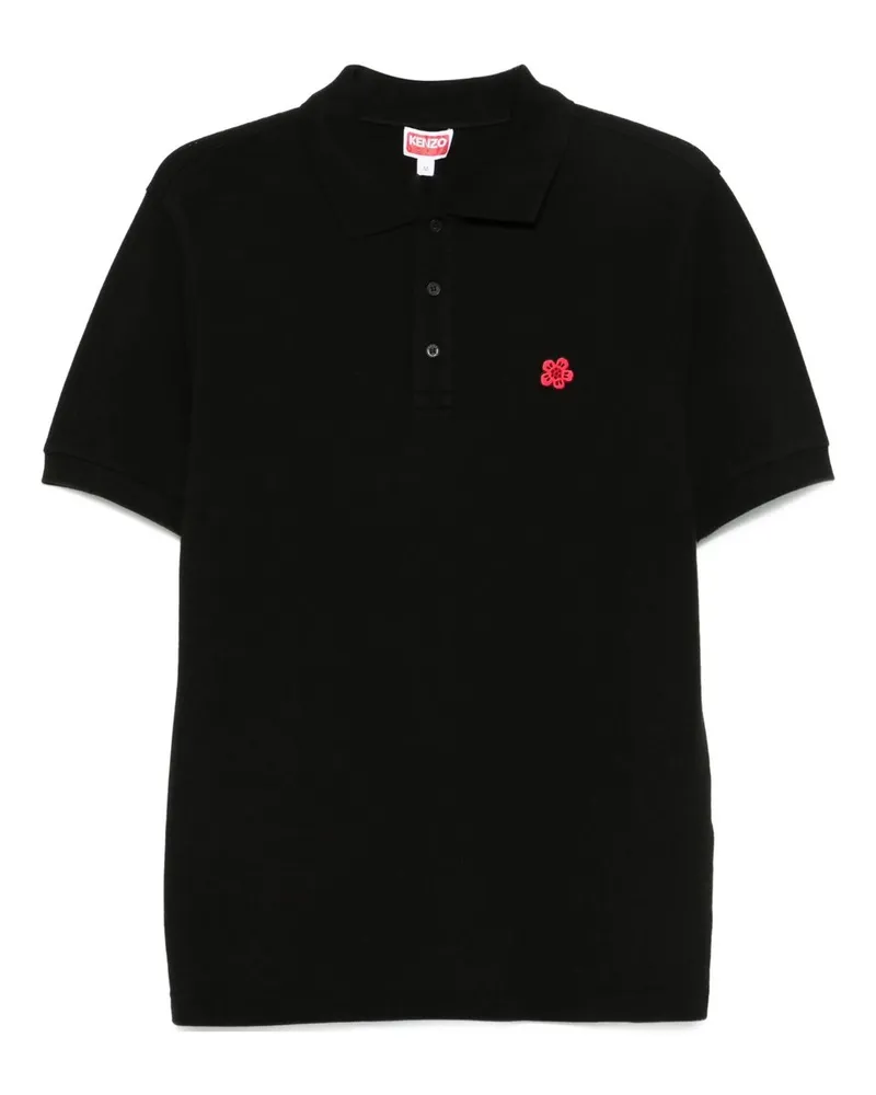 Kenzo Gots Boke Flower Embroidered Slim Polo Schwarz