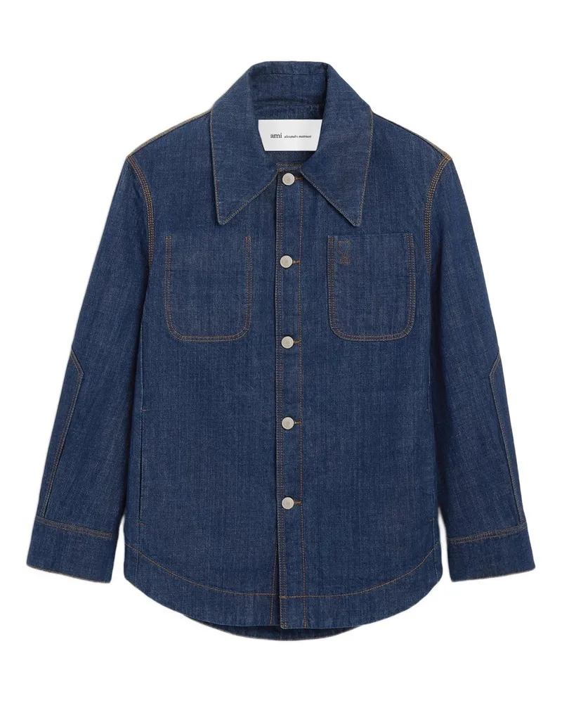 AMI Paris Embossed Ami de Coeur Worker Overshirt Blau