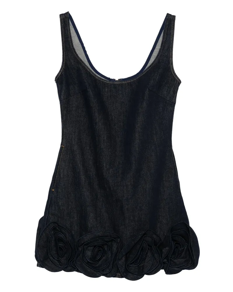 Self-Portrait Indigo Denim 3d Flower Mini Dress Blau