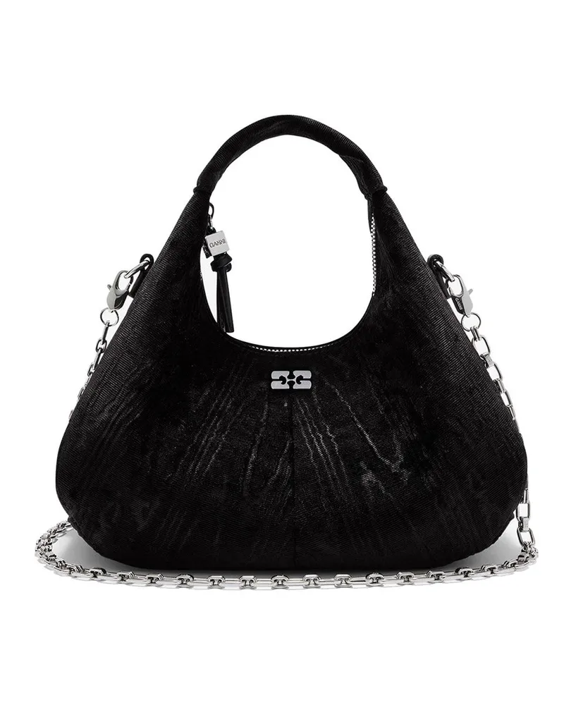 Ganni Hobo Mini Velvet Moire Schwarz