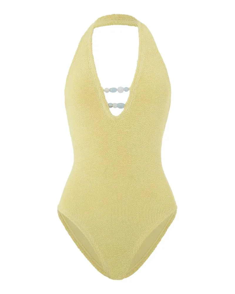 Hunza G Adriana Beaded Swim Metallic Crinkle Weiß