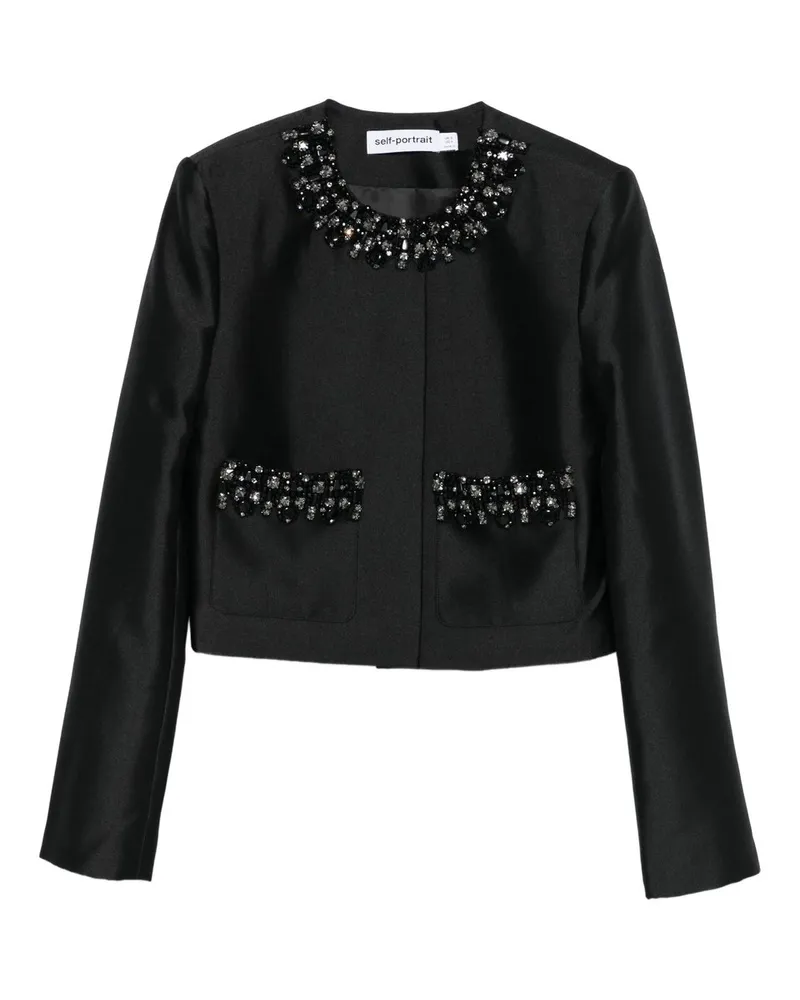 Self-Portrait Black Taffeta Embellished Trim Jacket Schwarz