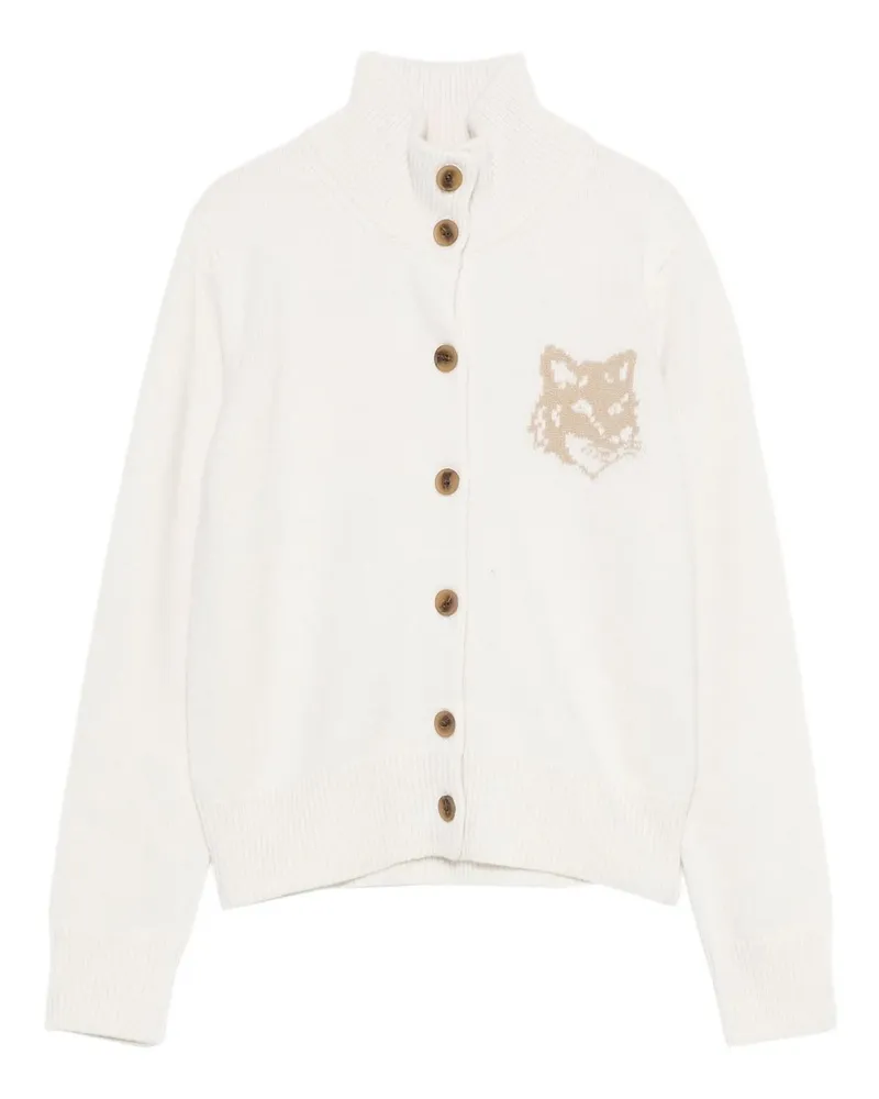Kitsuné Fox Head Intarsia Merino High Neck Cardigan Weiß
