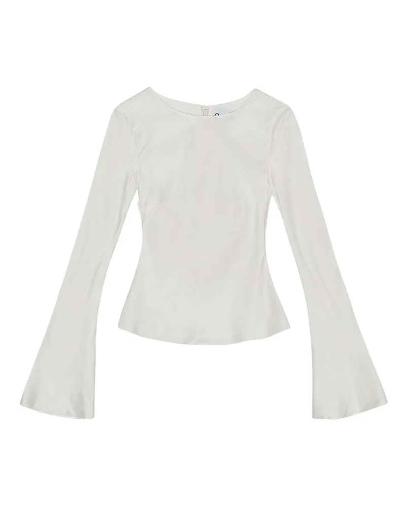 Ganni Solid Stretch Satin Long Sleeve Blouse Weiß