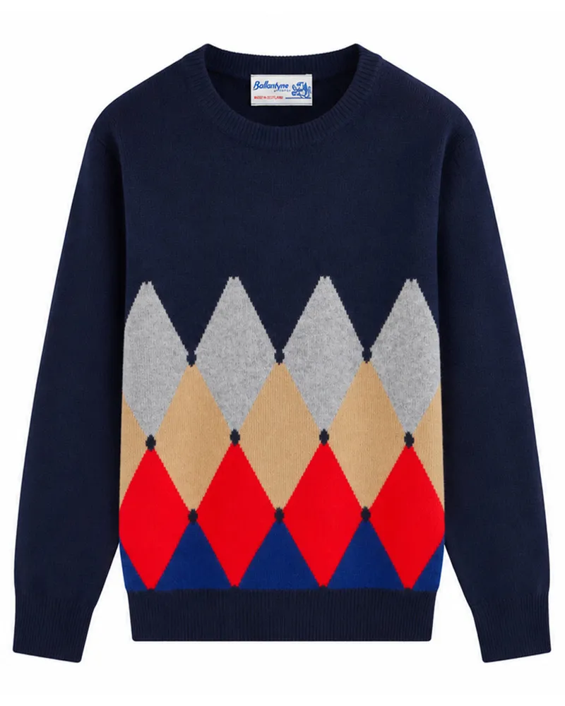 Ballantyne r Neck Pullover 100% ws Classic Diamond B2p000 7k0a8 93562 Blau