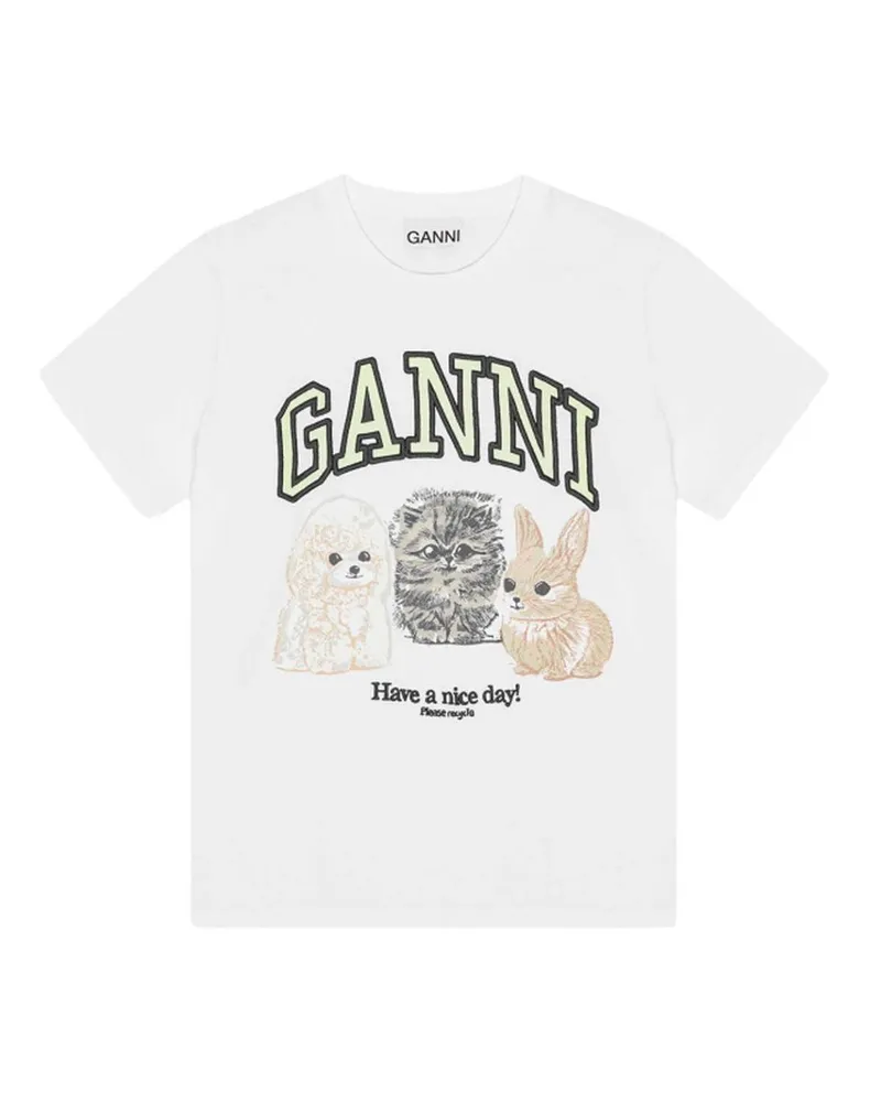 Ganni Basic Cotton Jersey Animals Relaxed T-shirt Weiß