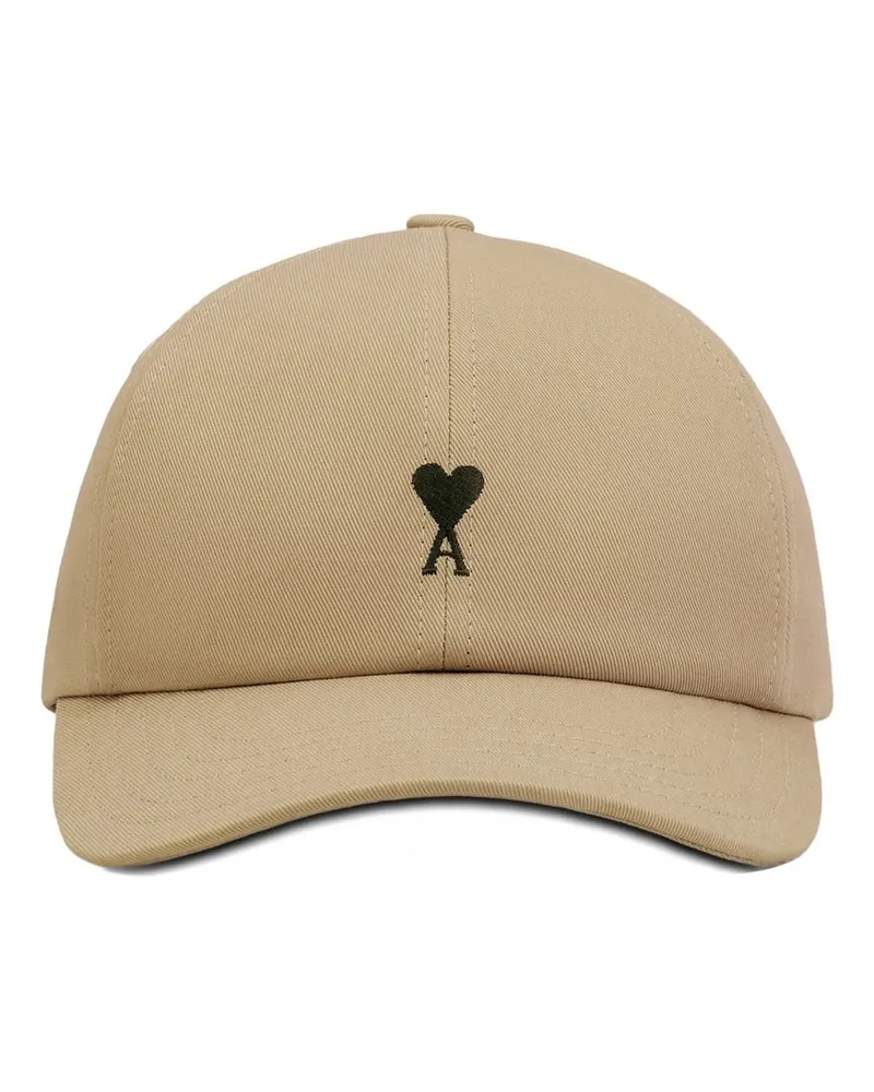 AMI Paris Black Ami de Coeur Embroidery Cap Beige