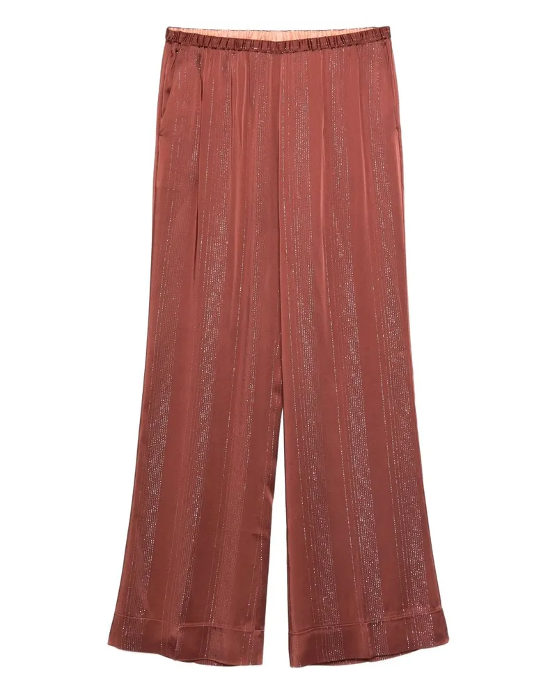 forte_forte Silver Pinstripe Satin Regular Waist Pants Braun