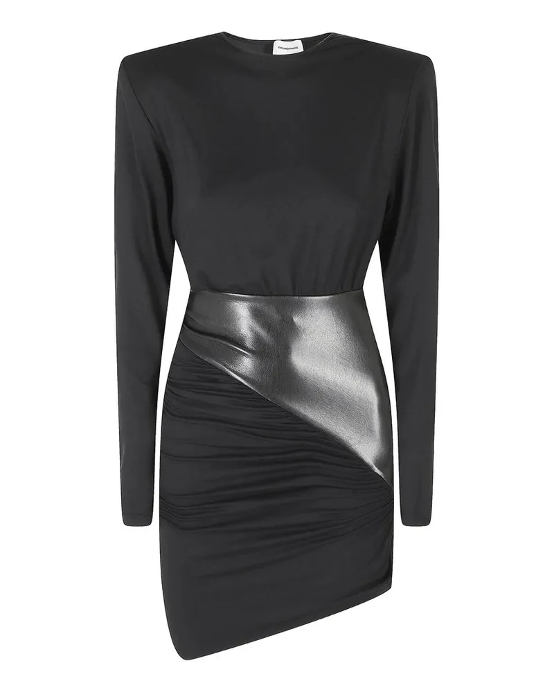 ANDAMANE Ursula Mini - Vegan Leather Detailed Draped Mini Dress Schwarz