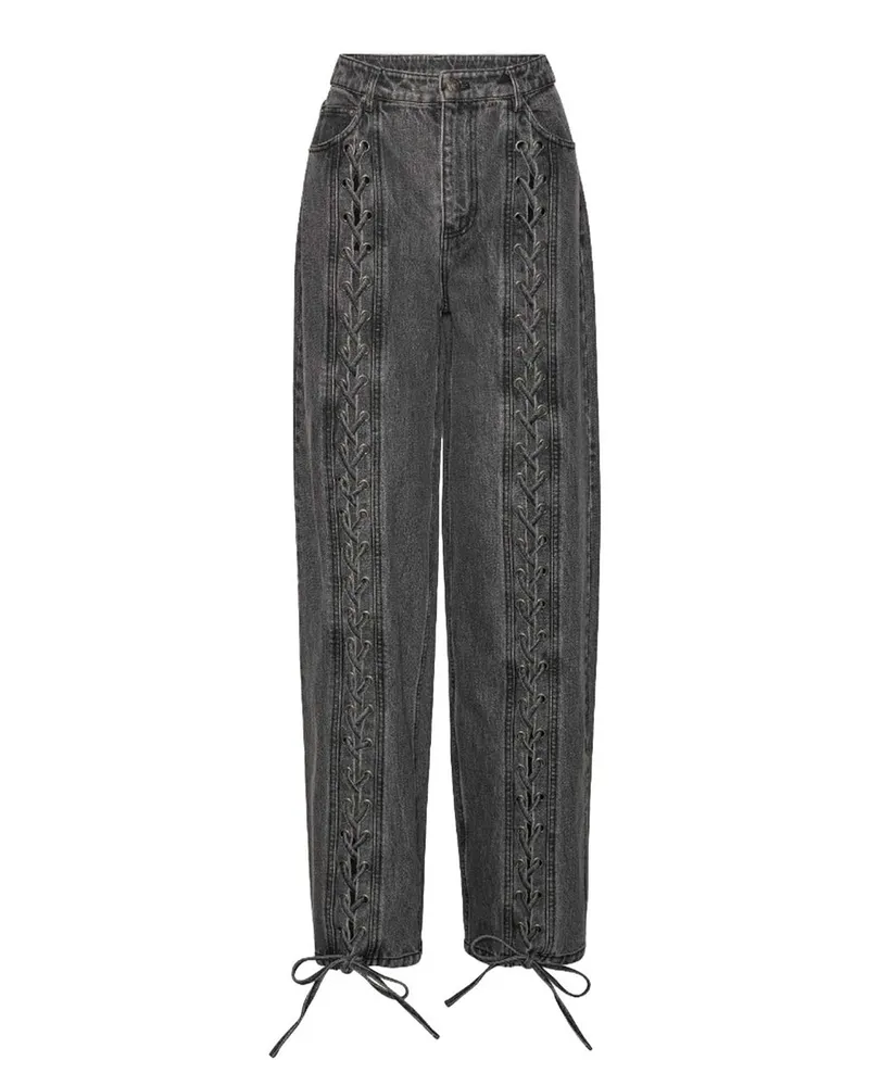 ROTATE Birger Christensen Denim Laced Leg Pants Schwarz