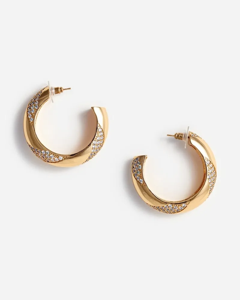 Self-Portrait Gold And Crystal Hoop Earrings Gold