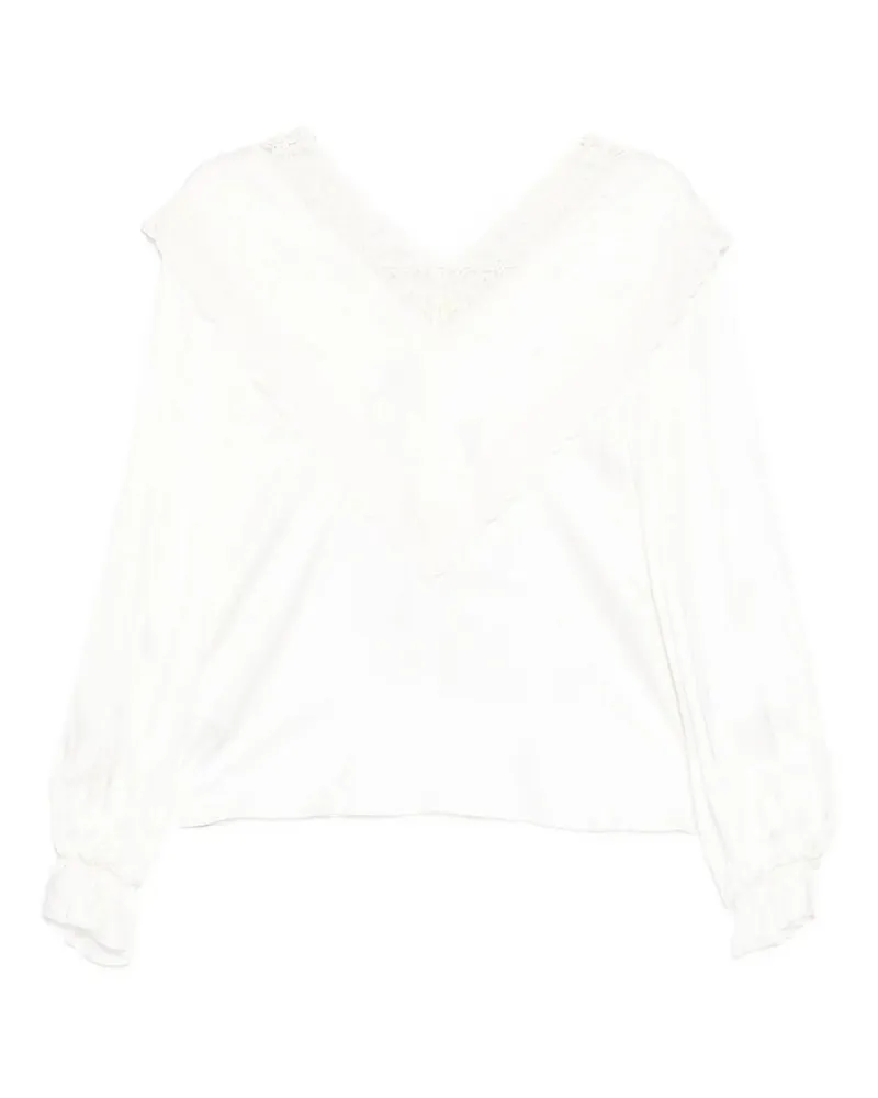 Self-Portrait Cream Viscose Lace Top Beige