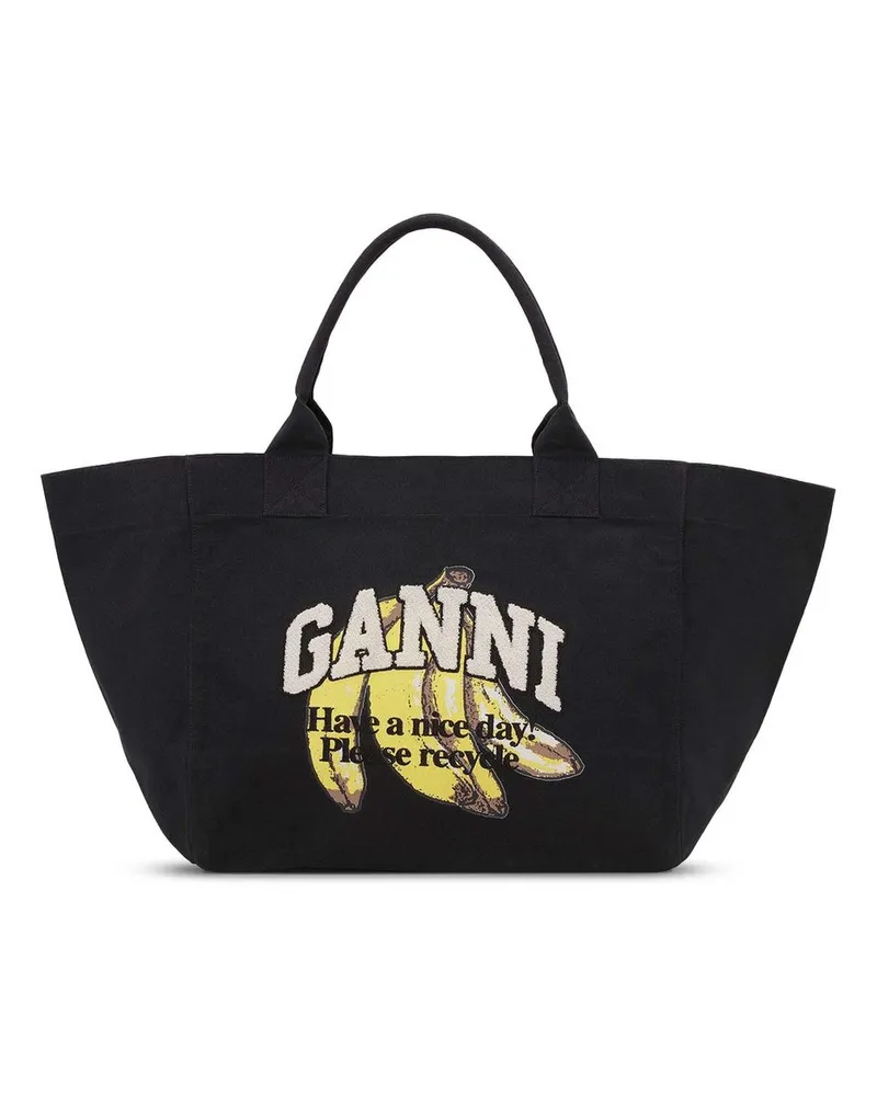 Ganni Shopper Xxl Banana Print Schwarz