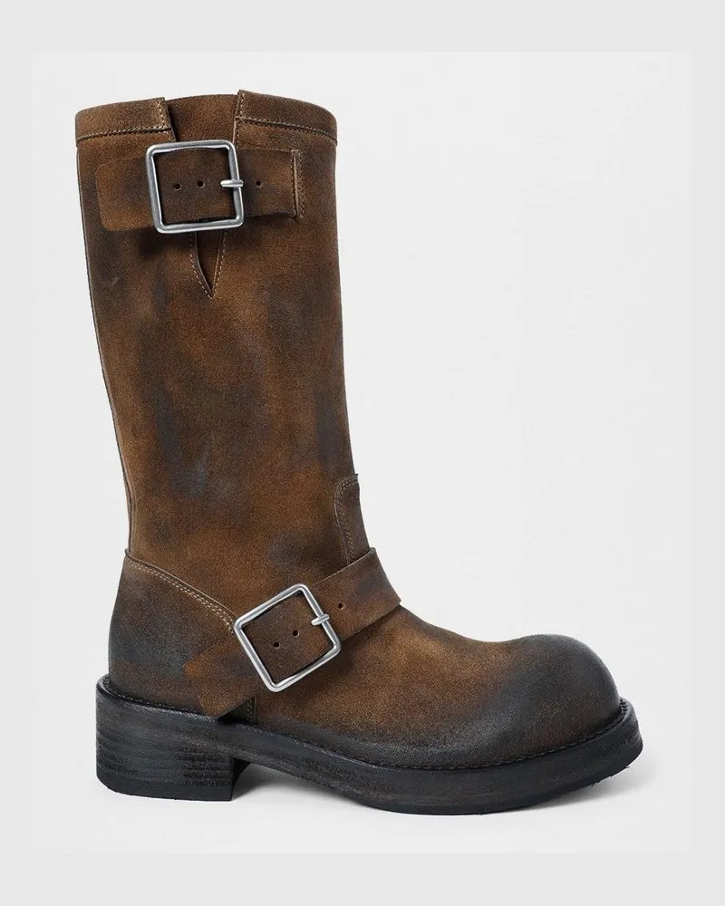 Ann Demeulemeester Sarith Engineer Biker Boots With Buckles (2601 w A40 Lt194 D0028 Braun