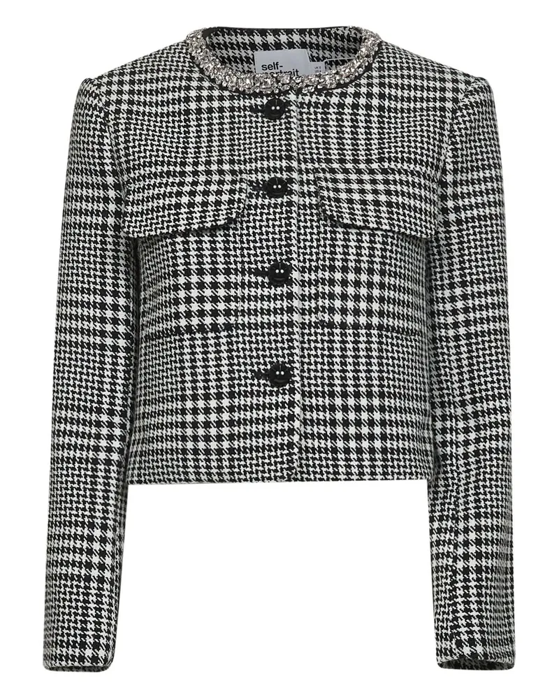 Self-Portrait Houndstooth Crystal Trim Jacket Schwarz