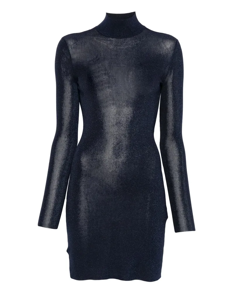 Self-Portrait Navy Viscose Knit Mini Dress Blau
