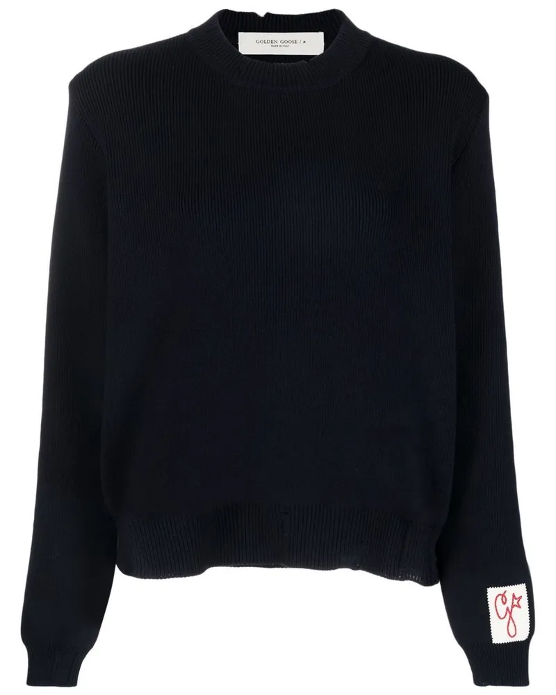Golden Goose Rundhals-Pullover aus regulärem, abgenutztem Material Blau